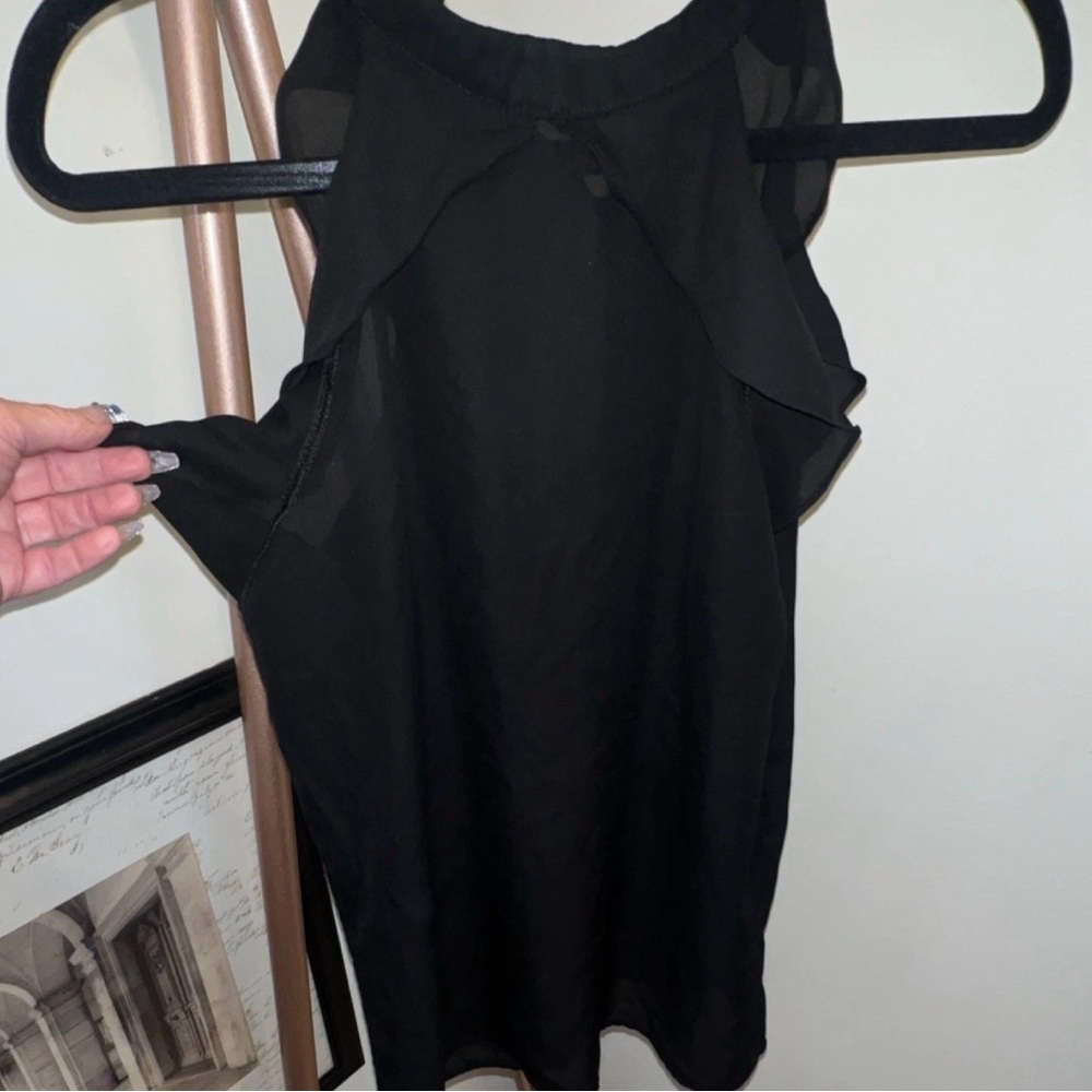 Boohoo Black Lace Ruffle cold shoulder Top - Picture 3 of 5